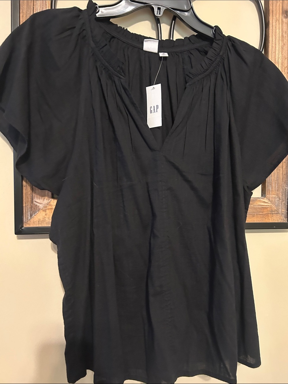 GAP Black Short-Sleeve V-Neck Peasant Blouse